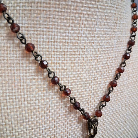 Vintage Avon Victorian Revival Necklace Honey Amber Toned Stone Teardrop Beaded - Picture 12 of 17